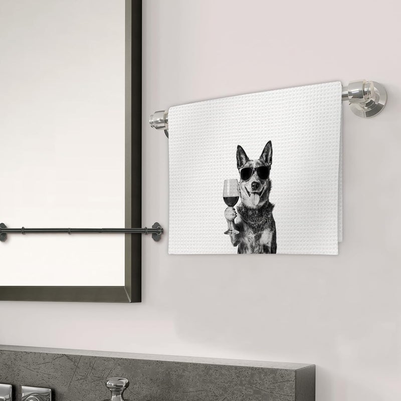 FIicy Blue Heeler Gifts Wine Kitchen Towels, Gifts for Blue Heeler Dog Wine Lovers Decorative Hand Dish Tea Towel for Kitchen Home Bar, Funny BlueHeeler Dog WineLover Home Bar Kitchens Decor(16x24In) - Image 3